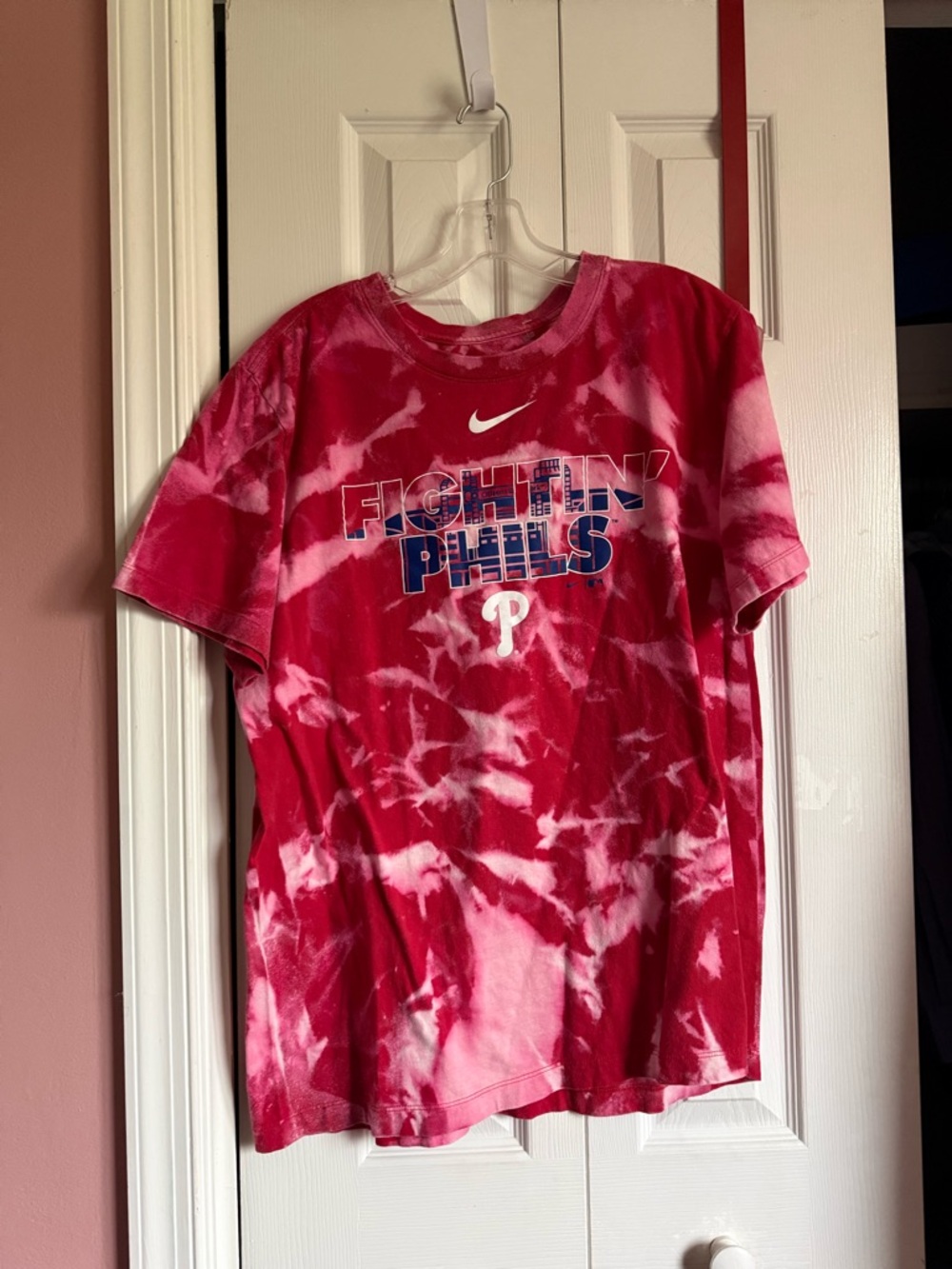 Nike Red & White Tie-Dye 'Fightin Phils' Philadelphia phillies Short Sleeve Tee